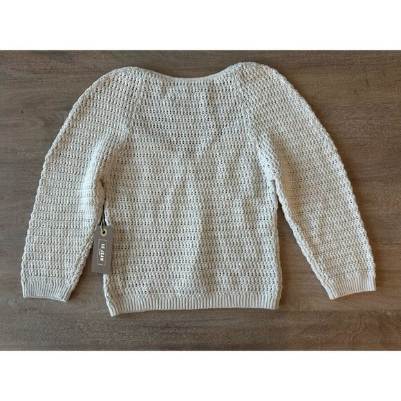 Le Jean NWT Linen Crochet Top in Sand Size 4 Half Sleeve Sweetheart Neckline - Picture 11 of 11